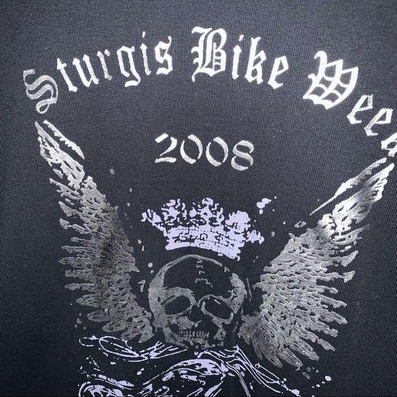 Sturgis Bike Week 2008 Biker Design Black Long Sleeve Skull Motorcycle Wings Top - Picture 5 of 6